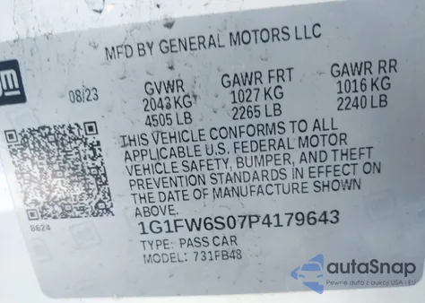 2023 Chevrolet Bolt Ev Fwd 1Lt from USA, damaged, VIN 1G1FW6S07P4179643